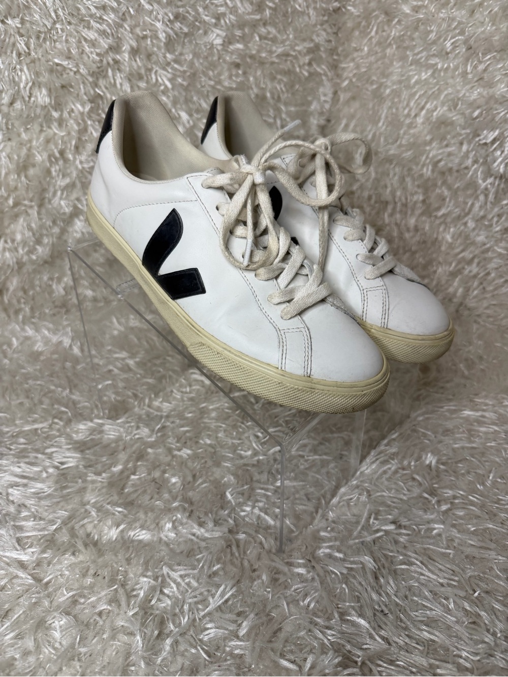 Veja White Esplar Leather Sneakers with Black Women's Size 8